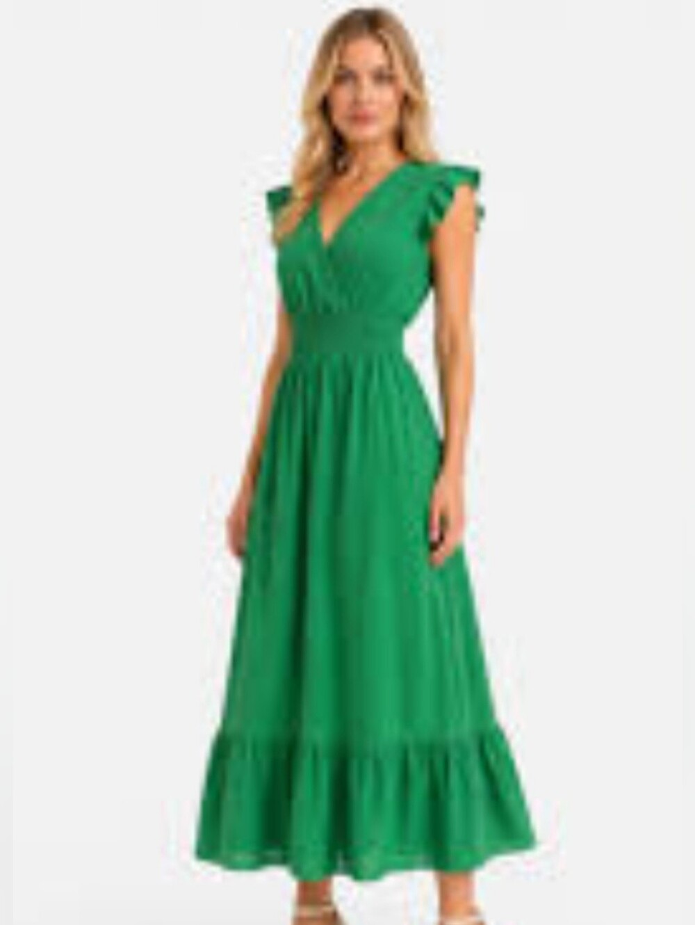 Green Ruffle Maxi Dress with Smocked Waist
